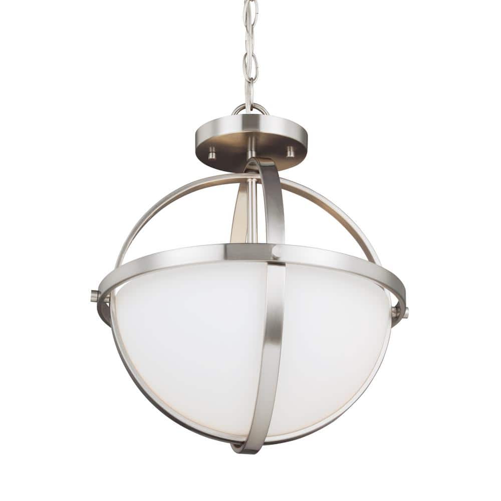 Brushed Nickel 2-Light Semi-Flush Convertible Pendant with Etched Glass