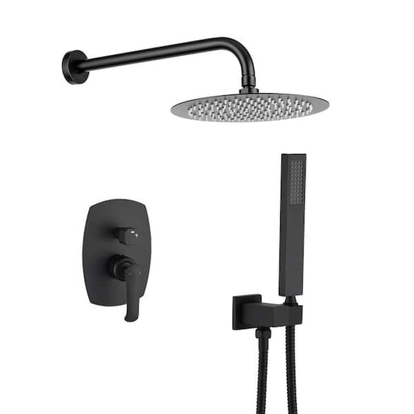 Dimakai 1-Spray Pattern High Pressure 2.5GPM 10 in. Wall Mount Round Shower head and Handheld Shower Heads in Matte Black