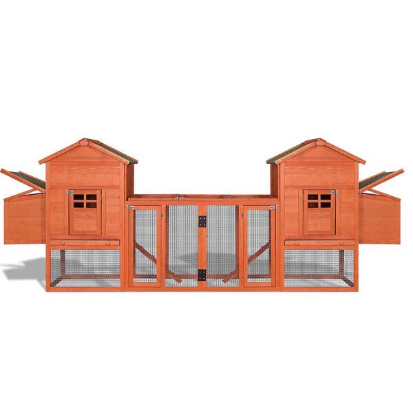 Miscool Any 124 in. W Large Wooden Outdoor Chicken Coop with Ventilation Door, Removable Ramp, Nesting Box in Brown