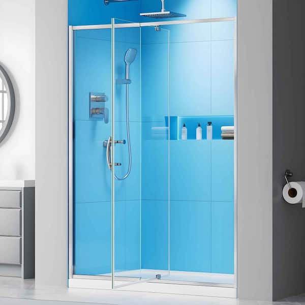 44-48 in. W x 71 in. H Pivot Semi-Frameless Shower Door in Chrome with Clear SGCC Tempered Glass