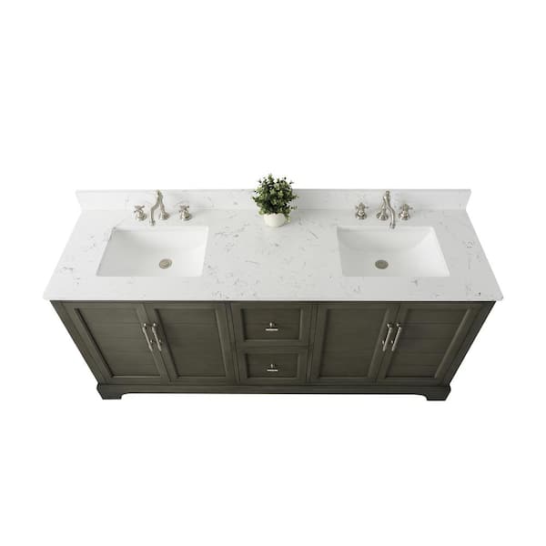 Vanity Art Chambery 72 in. W x 22 in. D x 34.5 in. H Bathroom Vanity in Silver Grey with Engineered Marble Top
