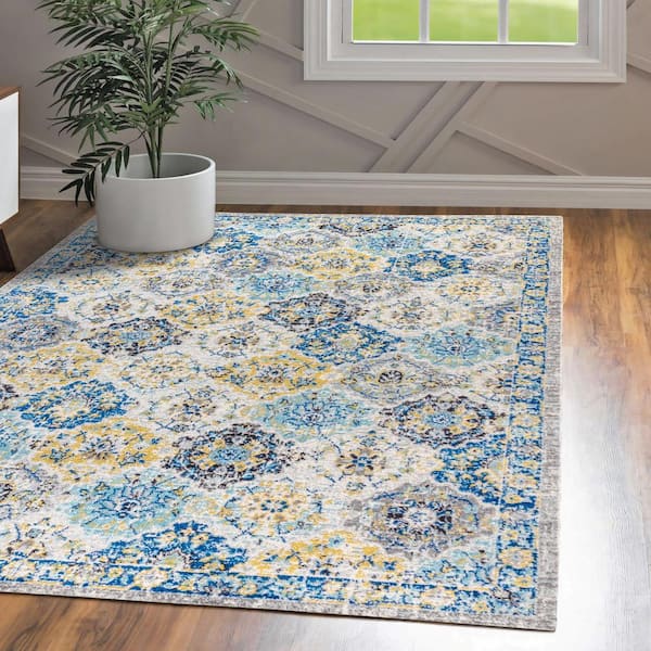 Modern Persian Boho Vintage Trellis Blue/Multi 5 ft. x 8 ft. Area Rug