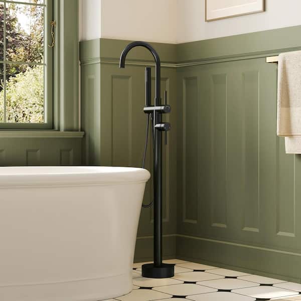 Single-Handle Freestanding Tub Faucet with Hand Shower in Matte Black