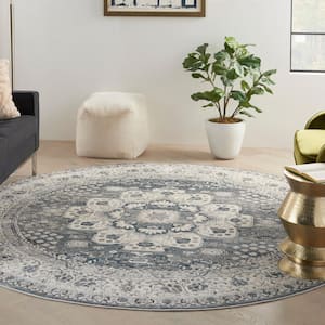 Concerto Grey/Ivory 8 ft. x 8 ft. Center medallion Traditional Round Area Rug