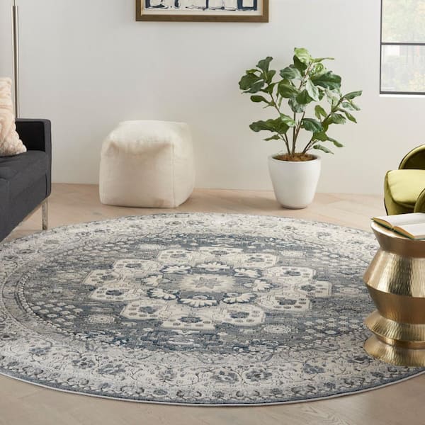 Concerto Grey/Ivory 8 ft. x 8 ft. Center medallion Traditional Round Area Rug