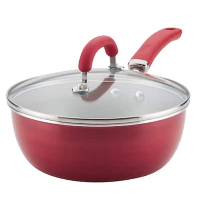 10 in. Aluminum Nonstick Skillet Create Delicious in Red Shimmer with Glass Lid