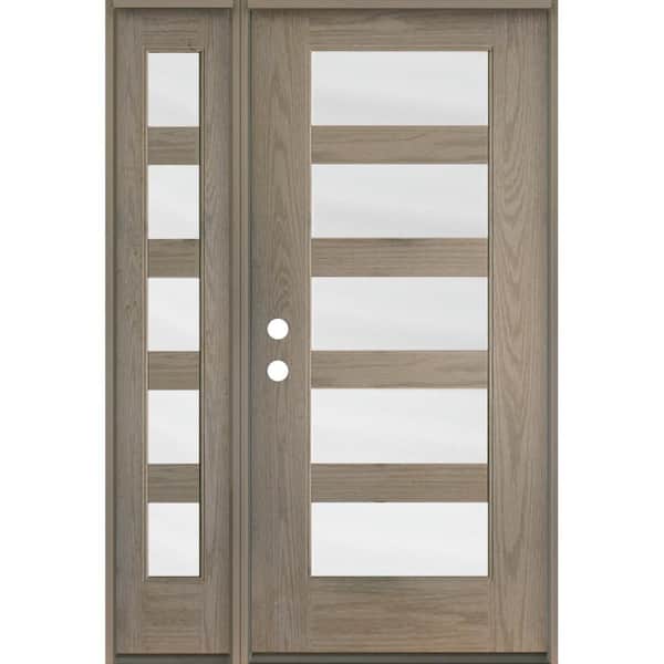 Krosswood Doors Modern 50 in. x 80 in. 5-Lite Right-Hand/Inswing Satin Glass Oiled Leather Stain Fiberglass Prehung Front Door/LSL