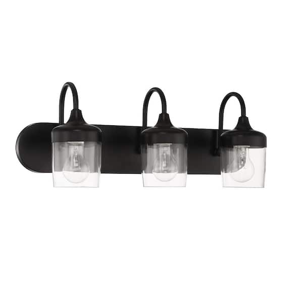 CRAFTMADE Wrenn 24.02 in. 3-Light Flat Black Finish Vanity Light with Clear Glass Shade