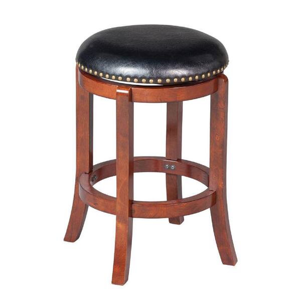 Benjara 19 In. Brown And Black Low Back Wood Frame Counter Stool With 