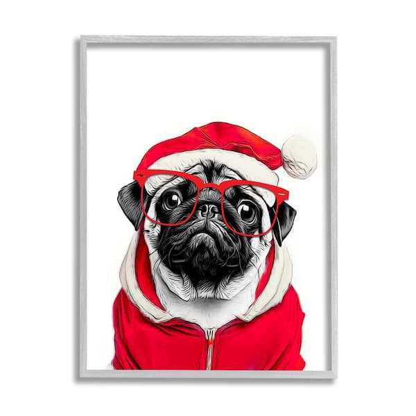Stupell Industries Pug in Santa Hat by Annalisa Latella 1-Piece Framed Graphic Print Animal Poster Art Print 20 in. x 16 in.