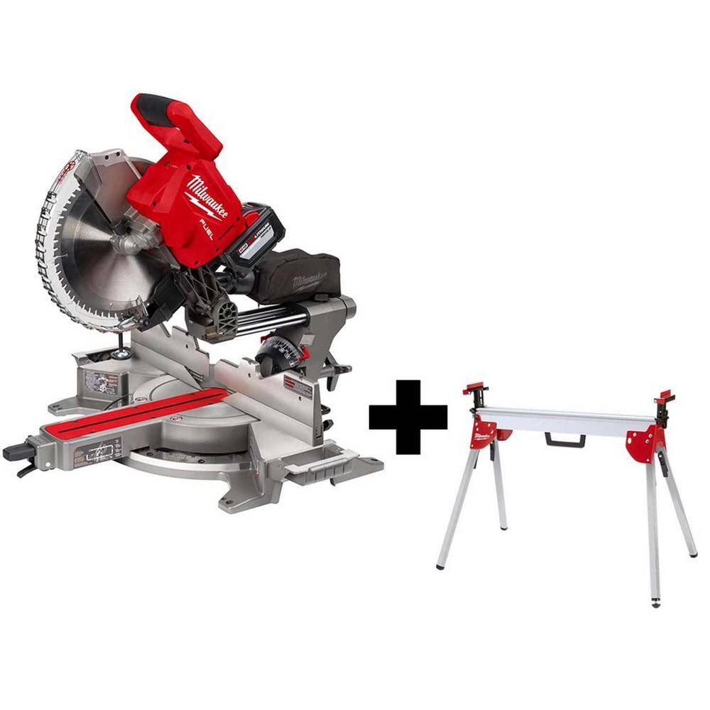 Milwaukee M18 FUEL 18V Lithium-Ion Brushless Cordless 12 in. Dual Bevel Sliding Compound Miter Saw Kit with Stand and Battery -  2739-21HD-48-Q