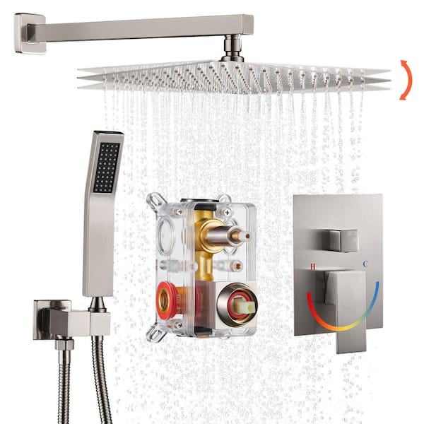 Heemli 12in. Single Handle 2-Spray Shower Faucet Handheld Combo with Valve 1.8GPM Adjustable Dual Shower Head in Brushed Nickel