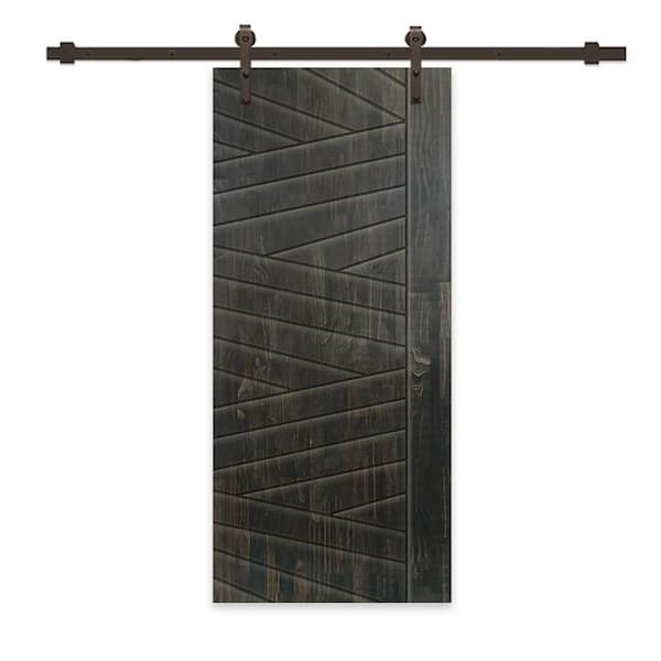 CALHOME 42 in. x 96 in. Charcoal Black Stained Pine Wood Modern Interior Sliding Barn Door with Hardware Kit