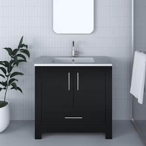 Boston 36 in. W x 20 in. D x 35 in. H Bathroom Vanity Side Cabinet in Glossy Black with White Acrylic Top
