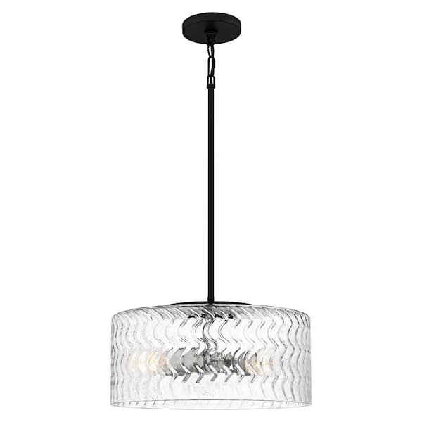 DSI LIGHTING Elara 3-Light Matte Black and Brushed Nickel Pendant Light with Clear Textured Glass Shade