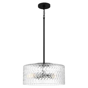 Elara 3-Light Matte Black and Brushed Nickel Pendant Light with Clear Textured Glass Shade