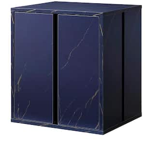 Blue 2 Shelves 17.7 in. W Nightstand with LED and Glass Shelves