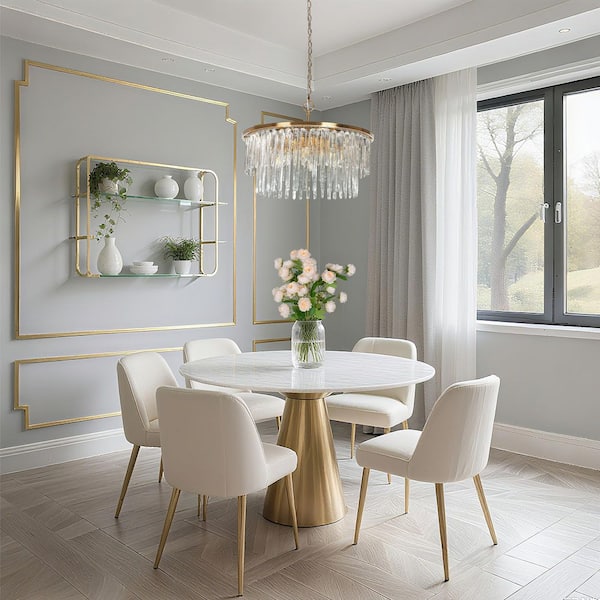 Miswinamp Modern 6-Light Plating Brass Drum 2-Tiered Chandelier with Glass Drops for Living Room, Dining Room