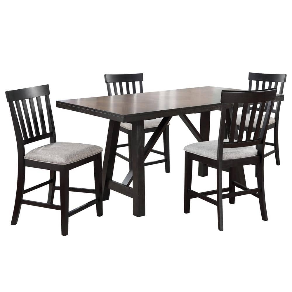 Ebony and Honey Extendable 5-Piece Dining Set with Upholstered Chairs