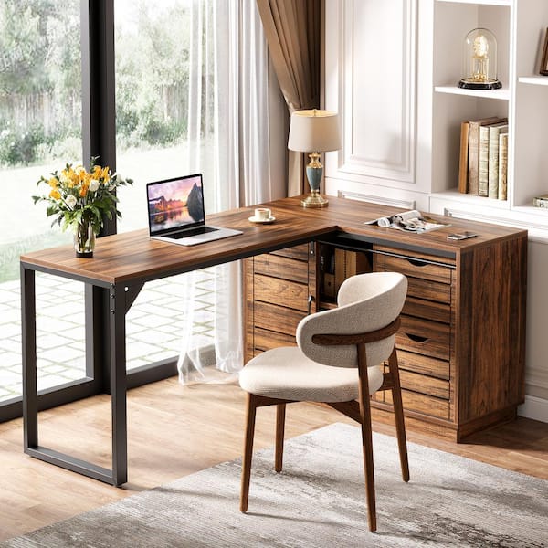 ◆ニチベイ◆ウッドブラインド◆W610×H920cm◆O-2506BL5◆ Have a question about BYBLIGHT 55 in. L-Shaped Brown Wood Computer