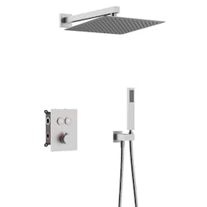 2-Spray Patterns with 2.0 GPM 12 in. Wall Mount Fixed Shower Head with 360-Degree Swivel in Brushed Nickel