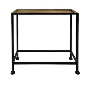 Aurelia 20 in. Antique Bronze and Black Rectangular Metal Artisanal Side End Table with Hammered Tray Top