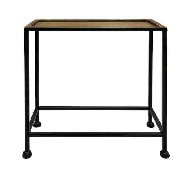 THE URBAN PORT Aurelia 20 in. Antique Bronze and Black Rectangular Metal Artisanal Side End Table with Hammered Tray Top