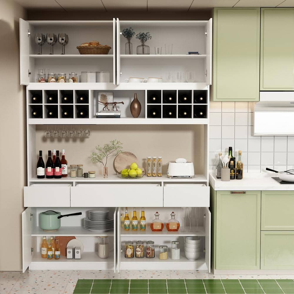 FUFU&GAGA 4-in-1 White Wood Buffet and Hutch Kitchen Cabinet