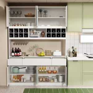 4-in-1 White Wood Buffet and Hutch Kitchen Cabinet Sideboard With Doors, Drawers, Adjustable Shelves and Wine Storage