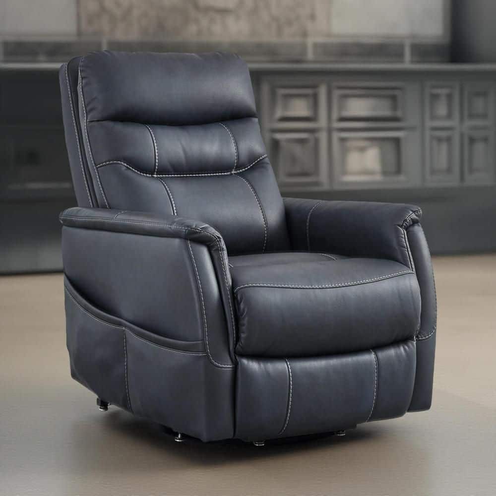 Benjara Barrett Sapphire Blue Faux Leather Glider Power Recliner