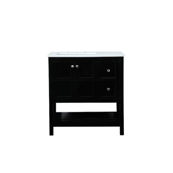 Unbranded Simply Living 32 in. Single Bathroom Vanity in Black with Quartz Vanity Top in Calacatta White