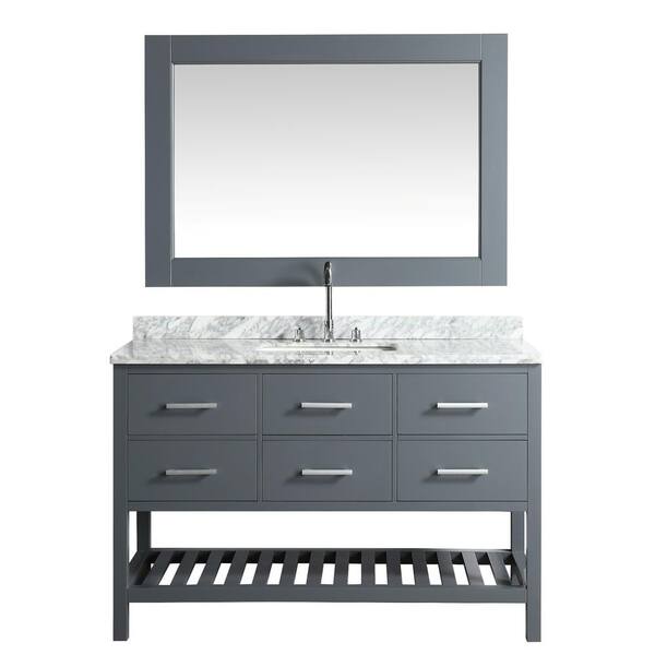 Design Element London Stanmark 54 in. W x 22 in. D Vanity in Gray with Marble Vanity Top in Carrera White with White Basin and Mirror