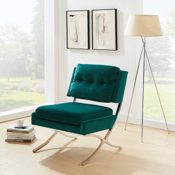 Art Leon Sally Dark Teal Velvet Accent Side Chair with X-Crossed 