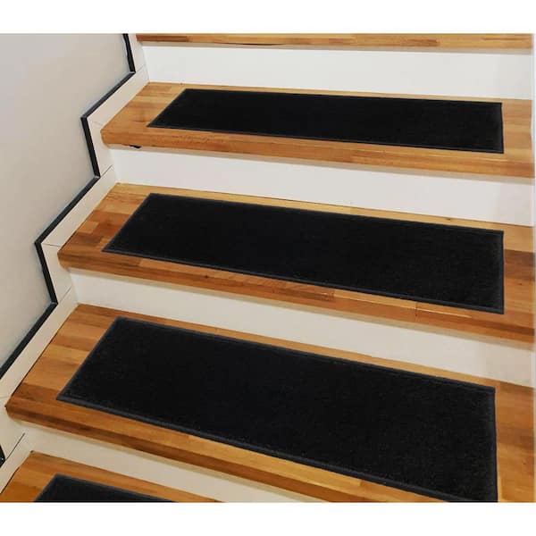 Custom Stair Treads Solid Black 12 in. x 26 in. Stair Tread Cover (Set of 15)