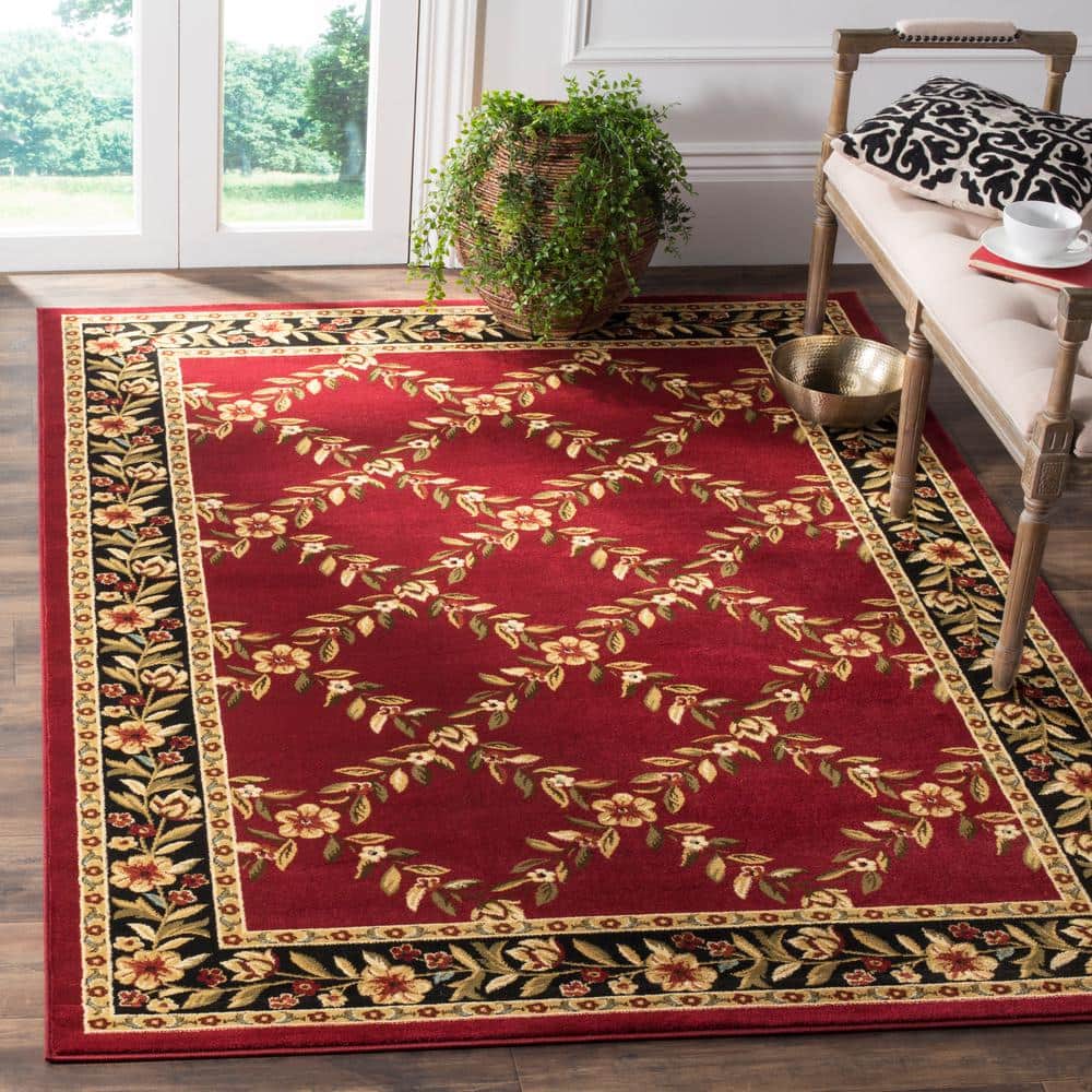 Lyndhurst Red and Black Floral Synthetic 4' x 6' Area Rug