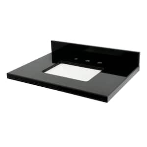 Templeton 30 in. W x 22 in. D Black Granite Black Rectangular Single Sink Vanity Top in White