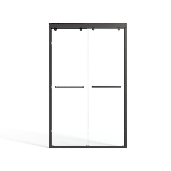 48 in. W x 75 in. H Sliding Framed Shower Door in Matte Black Finish with Tempered Glass