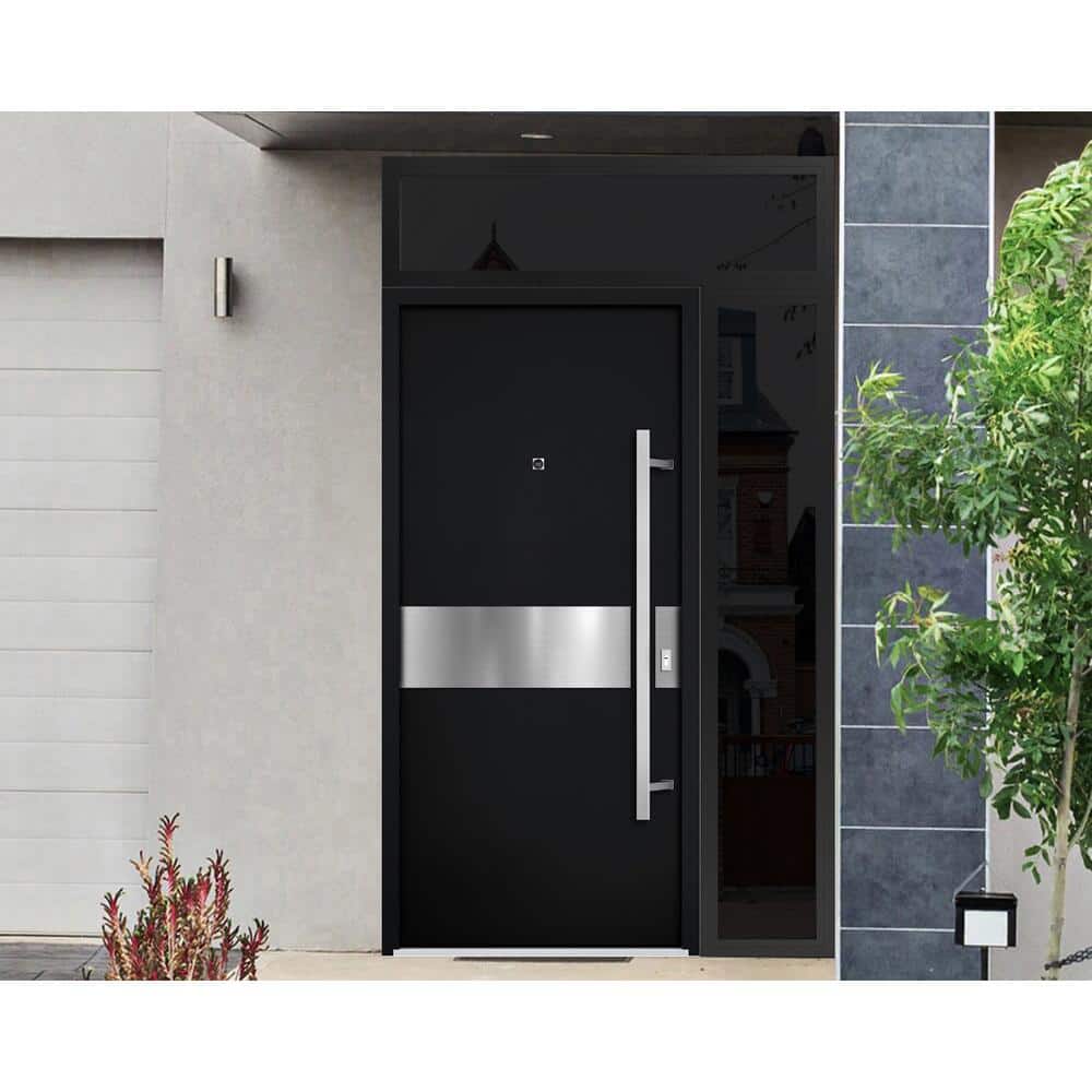 Modern Black Enamel Steel Double Door with Sidelites