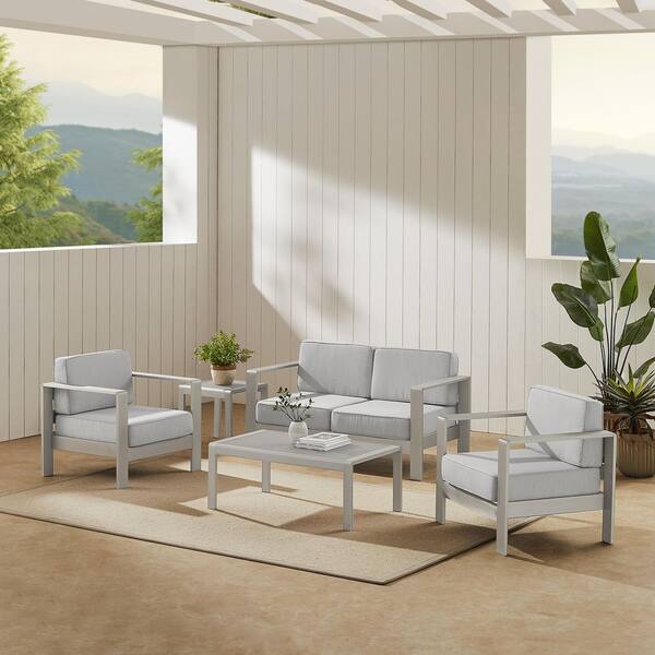 Kelten Outdoor Gray 3-Piece Aluminum Patio Conversation Set with Gray Cushions
