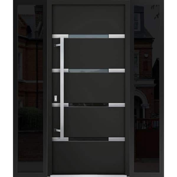 68 in. x 80 in. Right-Hand/Inswing 2 Sidelights Clear Glass Black Enamel Steel Prehung Front Door with Hardware