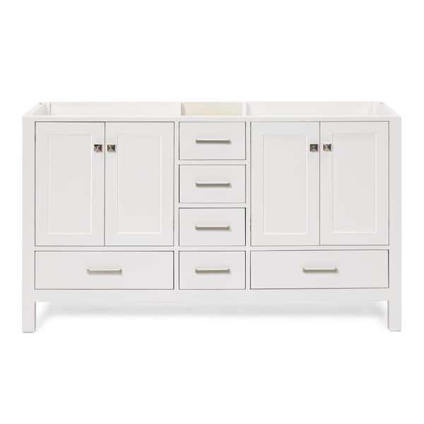 ARIEL Cambridge 60 in. W x 21.5 in. D x 34.5 in. H Double Freestanding Bath Vanity Cabinet Only in White