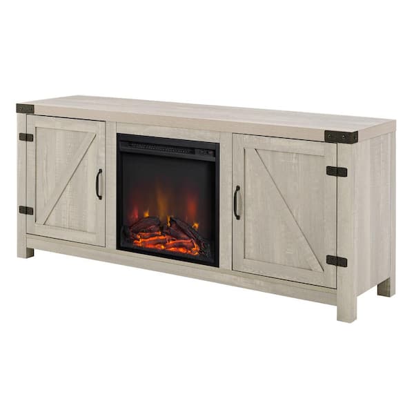 Walker Edison Furniture Company Barnwood Collection 58 in. Stone Grey TV Stand fits TV up to 65 in. with Barn Doors and Electric Fireplace