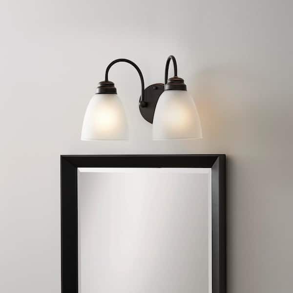 Hampton Bay Hamilton 2-Light Oil Rubbed Bronze Vanity Light with Frosted Glass Shades