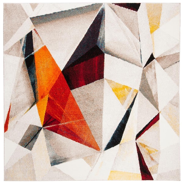 SAFAVIEH Porcello Light Gray/Orange 7 ft. x 7 ft. Square Abstract Area Rug