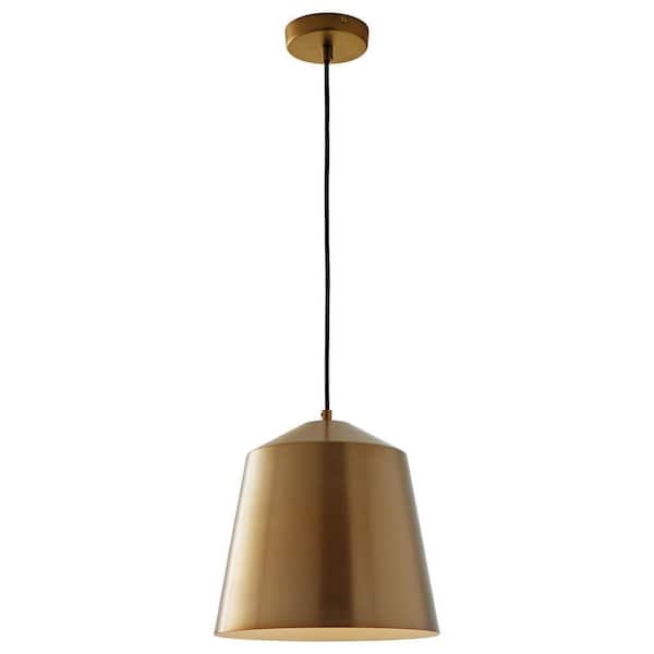 Home Decorators Collection 12.5 in. 1-Light Brass Industrial Farmhouse Oversized Pendant Light Fixture with Metal Shade