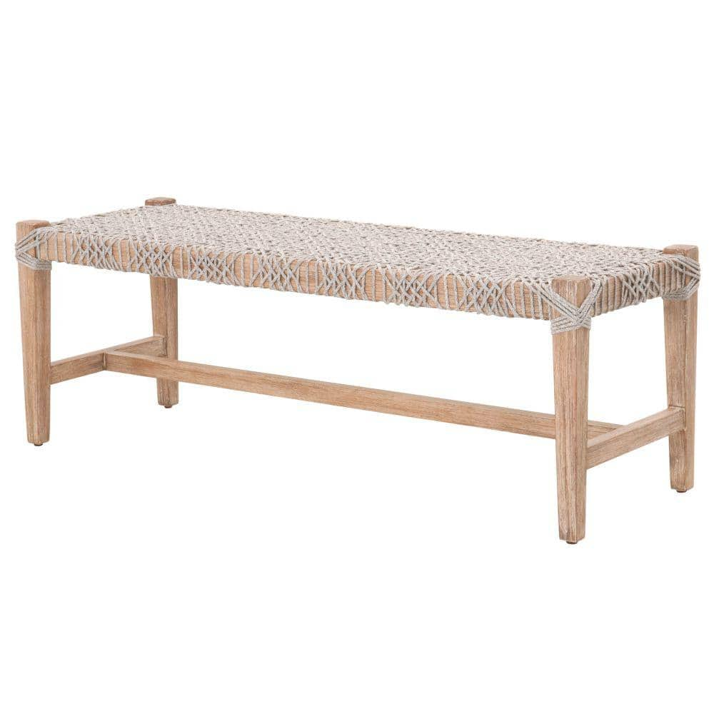 Benjara Gray And Brown Backless Bedroom Bench With Trestle Base In