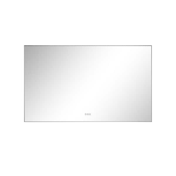 60 in. W x 36 in. H Large Rectangular Framed LED Light Anti-Fog Wall Bathroom Vanity Mirror in Gun Ash