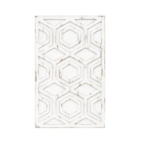 Anky 1-Piece Unframed Art Print 31.5 in. x 1 in. Ivory Geometric Carved Wood Wall Decor