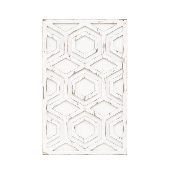 Miscool Anky 1-Piece Unframed Art Print 31.5 in. x 1 in. Ivory Geometric Carved Wood Wall Decor