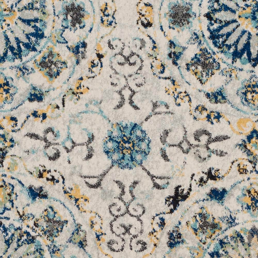 Ivory and Blue Synthetic Rectangular Area Rug, 5'3" x 7'6"